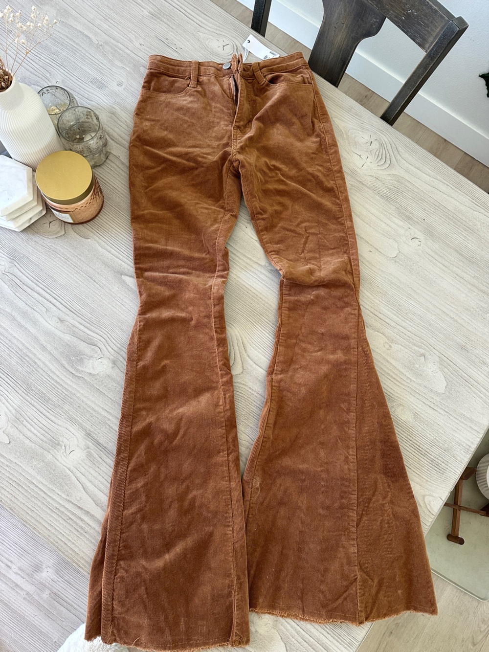 Camel Brown Corduroy Flared Pants - Picture 2 of 9